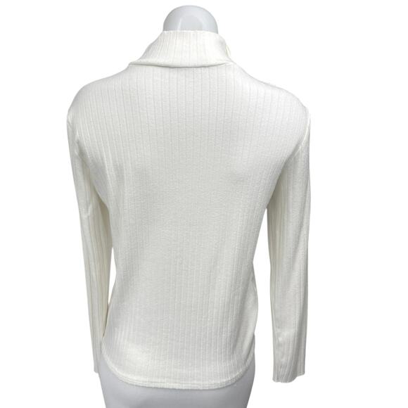 Mango MNG White Ribbed Knit Long Sleeve Button Turtleneck Sweater Top Size L - Picture 2 of 4
